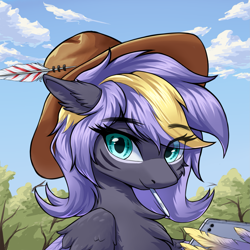 Size: 3039x3039 | Tagged: safe, artist:qwq2233, oc, oc:moonlit flower, pegasus, forest, hat, nature, outdoors, pencil, tree