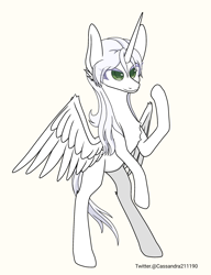 Size: 2000x2600 | Tagged: safe, artist:cassandra211190, oc, oc:κασσάνδρα, alicorn, pony, alicorn oc, belly, female, horn, mare, partially open wings, rearing, slender, solo, thin, wings