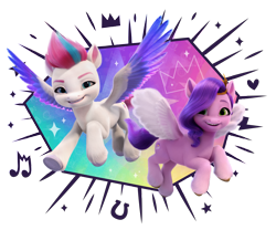 Size: 4213x3512 | Tagged: safe, pipp petals, zipp storm, pegasus, pony, g5, my little pony: make your mark, official, 3d, abstract background, duo, duo female, female, g5 brand assets, mare, royal sisters (g5), siblings, simple background, sisters, transparent background