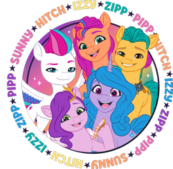 Size: 2431x2371 | Tagged: safe, hitch trailblazer, izzy moonbow, pipp petals, sunny starscout, zipp storm, earth pony, pegasus, pony, unicorn, g5, my little pony: make your mark, official, .ai available, abstract background, colored, female, g5 brand assets, group, horn, male, mane five, mane stripe sunny, mare, quintet, royal sisters (g5), siblings, simple background, sisters, stallion, transparent background, vector