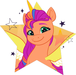 Size: 1501x1489 | Tagged: safe, sunny starscout, alicorn, pony, g5, my little pony: make your mark, official, .ai available, abstract background, artificial horn, artificial wings, augmented, colored, female, g5 brand assets, horn, magic, magic horn, magic wings, mane stripe sunny, mare, race swap, simple background, solo, spread wings, sunnycorn, transparent background, vector, wings