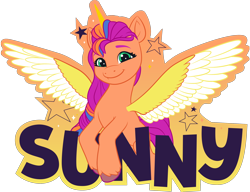 Size: 2586x1991 | Tagged: safe, sunny starscout, alicorn, pony, g5, my little pony: make your mark, official, .ai available, abstract background, artificial horn, artificial wings, augmented, colored, female, g5 brand assets, horn, magic, magic horn, magic wings, mane stripe sunny, mare, race swap, simple background, solo, spread wings, sunnycorn, transparent background, unshorn fetlocks, vector, wings