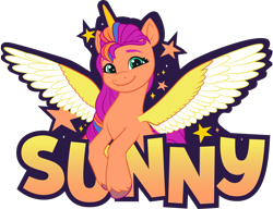 Size: 2586x1991 | Tagged: safe, sunny starscout, alicorn, pony, g5, my little pony: make your mark, official, .ai available, artificial horn, artificial wings, augmented, colored, female, g5 brand assets, horn, magic, magic horn, magic wings, mane stripe sunny, mare, race swap, simple background, solo, spread wings, sunnycorn, transparent background, unshorn fetlocks, vector, wings