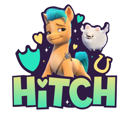 Size: 3580x3267 | Tagged: safe, cloudpuff, hitch trailblazer, dog, earth pony, flying pomeranian, pomeranian, pony, g5, my little pony: make your mark, official, 3d, duo, g5 brand assets, male, simple background, stallion, transparent background, winged dog