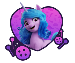 Size: 2360x1997 | Tagged: safe, izzy moonbow, pony, unicorn, g5, my little pony: make your mark, official, 3d, abstract background, female, g5 brand assets, horn, mare, simple background, solo, transparent background