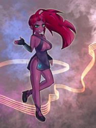 Size: 3000x4000 | Tagged: safe, artist:roachgochi, tempest shadow, human, equestria girls, g4, breasts, busty tempest shadow, clothes, dress, equestria girls-ified, eye scar, facial scar, high heels, scar, shoes, smiling