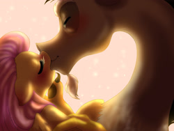 Size: 2000x1500 | Tagged: safe, artist:yami-sempai, discord, fluttershy, draconequus, pegasus, pony, g4, backlighting, eyes closed, female, floppy ears, kiss on the lips, kissing, male, mare, ship:discoshy, shipping, straight