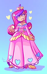 Size: 1316x2048 | Tagged: safe, artist:pichikeen, princess cadance, human, clothes, crown, cute, cutedance, dress, female, gradient background, grin, heart, high heels, humanized, jewelry, regalia, shoes, smiling, solo