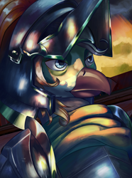 Size: 2340x3150 | Tagged: safe, artist:fly over, oc, oc only, oc:kurt spiel, griffon, equestria at war mod, bust, griffon oc, knight, male, portrait