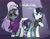 Size: 2900x2261 | Tagged: safe, artist:goldenage2049, coloratura, earth pony, pony, g4, choker, clothes, countess coloratura, dress, duality, duo, duo female, female, jacket, leather, leather jacket, mare, raised hoof, rara, skirt, spiked choker, spiked wristband, spotlight, wristband