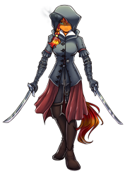 Size: 3508x4961 | Tagged: safe, artist:chaosangeldesu, oc, oc only, oc:flaming hoof, pegasus, anthro, assassin, simple background, solo, sword, transparent background, weapon