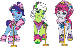 Size: 6215x3992 | Tagged: safe, blue belle (g5), minty (g5), snuzzle (g5), earth pony, pony, bridlewoodstock (make your mark), g5, my little pony: make your mark, my little pony: make your mark chapter 4, official, .ai available, bridlewoodstock, colored, dreamlands, female, flat colors, g5 brand assets, mare, simple background, transparent background, trio, trio female, vector