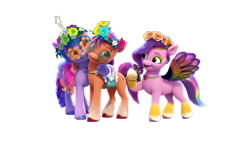 Size: 12598x7086 | Tagged: safe, izzy moonbow, pipp petals, sunny starscout, earth pony, pegasus, pony, unicorn, bridlewoodstock (make your mark), g5, my little pony: make your mark, my little pony: make your mark chapter 4, official, 3d, absurd file size, bridlewoodstock, female, g5 brand assets, horn, mane stripe sunny, mare, simple background, transparent background, trio, trio female