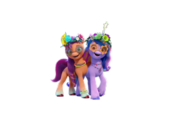 Size: 10098x7086 | Tagged: safe, izzy moonbow, sunny starscout, earth pony, pony, unicorn, bridlewoodstock (make your mark), g5, my little pony: make your mark, my little pony: make your mark chapter 4, official, 3d, bridlewoodstock, duo, duo female, female, g5 brand assets, horn, mane stripe sunny, mare, simple background, transparent background