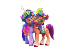 Size: 9624x7086 | Tagged: safe, izzy moonbow, sunny starscout, earth pony, pony, unicorn, bridlewoodstock (make your mark), g5, my little pony: make your mark, my little pony: make your mark chapter 4, official, 3d, bridlewoodstock, duo, duo female, female, g5 brand assets, horn, mane stripe sunny, mare, simple background, transparent background