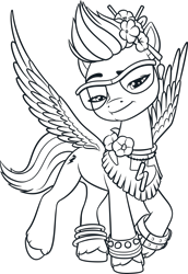 Size: 2389x3481 | Tagged: safe, zipp storm, pegasus, pony, bridlewoodstock (make your mark), g5, my little pony: make your mark, my little pony: make your mark chapter 4, official, .ai available, bridlewoodstock, female, g5 brand assets, mare, monochrome, outlines only, simple background, solo, transparent background, vector