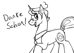 Size: 963x698 | Tagged: safe, artist:zeffdakilla, pony, unicorn, horn, male, medic (tf2), ponified, raised hoof, simple background, sketch, smiling, solo, team fortress 2, white background