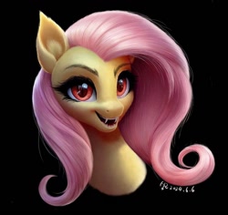 Size: 1200x1132 | Tagged: safe, artist:henry forewen, fluttershy, bat pony, pony, g4, bat ponified, black background, flutterbat, fur, photoshop, race swap, realistic, simple background