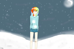 Size: 1500x1000 | Tagged: safe, artist:lumie27, rainbow dash, human, g4, humanized, moon, solo