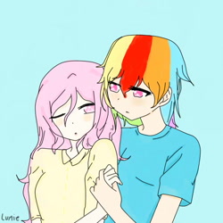 Size: 600x600 | Tagged: safe, artist:lumie27, fluttershy, rainbow dash, human, g4, duo, duo female, female, humanized, lesbian, ship:flutterdash, shipping