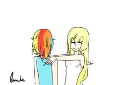 Size: 1237x848 | Tagged: safe, artist:lumie27, applejack, rainbow dash, human, g4, duo, duo female, female, humanized, lesbian, ship:appledash, shipping, simple background, white background