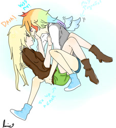 Size: 745x820 | Tagged: safe, artist:lumie27, applejack, rainbow dash, human, g4, duo, duo female, female, humanized, lesbian, ship:appledash, shipping