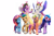 Size: 5158x3415 | Tagged: safe, hitch trailblazer, izzy moonbow, misty brightdawn, pipp petals, sunny starscout, zipp storm, alicorn, earth pony, pegasus, pony, unicorn, g5, my little pony: make your mark, official, 3d, artificial horn, artificial wings, augmented, colored wings, female, flying, g5 brand assets, group, horn, magic, magic horn, magic wings, male, mane five, mane six (g5), mane stripe sunny, mare, multicolored wings, race swap, rebirth misty, royal sisters (g5), sextet, siblings, simple background, sisters, spread wings, stallion, sunnycorn, transparent background, wings