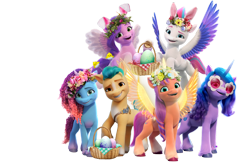 Size: 5158x3415 | Tagged: safe, hitch trailblazer, izzy moonbow, misty brightdawn, pipp petals, sunny starscout, zipp storm, alicorn, earth pony, pegasus, pony, unicorn, g5, my little pony: make your mark, official, 3d, artificial horn, artificial wings, augmented, colored wings, female, flying, g5 brand assets, group, horn, magic, magic horn, magic wings, male, mane five, mane six (g5), mane stripe sunny, mare, multicolored wings, race swap, rebirth misty, royal sisters (g5), sextet, siblings, simple background, sisters, spread wings, stallion, sunnycorn, transparent background, wings