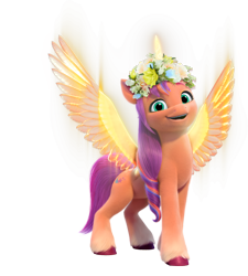 Size: 2302x2557 | Tagged: safe, sunny starscout, alicorn, pony, g5, my little pony: make your mark, official, 3d, artificial horn, artificial wings, augmented, female, g5 brand assets, horn, magic, magic horn, magic wings, mane stripe sunny, mare, race swap, simple background, solo, sunnycorn, transparent background, wings