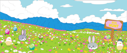 Size: 11771x4930 | Tagged: safe, bird, rabbit, g5, my little pony: make your mark, official, .ai available, animal, cloud, colored, day, english, flat colors, g5 brand assets, meadow, mountain, mountain range, no pony, outdoors, scenery, sky, vector