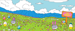 Size: 11794x4940 | Tagged: safe, bird, rabbit, g5, my little pony: make your mark, official, .ai available, animal, cloud, colored, day, english, flat colors, g5 brand assets, meadow, mountain, mountain range, no pony, outdoors, scenery, sky, vector