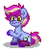 Size: 184x212 | Tagged: safe, oc, oc only, oc:snowflake sprout, earth pony, pony, pony town, g4, blue coat, blue hooves, brown eyes, clothes, digital art, earth pony oc, freckles, hooves, male, pink hair, pink mane, pink tail, pixel art, raised hoof, simple background, sitting, socks, solo, stallion, tail, transparent background