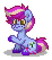 Size: 184x212 | Tagged: safe, oc, oc only, oc:snowflake sprout, earth pony, pony, pony town, g4, birthmark, blue coat, blue hooves, brown eyes, digital art, earth pony oc, freckles, hooves, male, pink hair, pink mane, pink tail, pixel art, raised hoof, simple background, sitting, solo, stallion, tail, transparent background