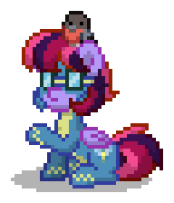 Size: 192x224 | Tagged: safe, oc, oc only, oc:featherbrain, bird, dog, pegasus, pony, pony town, g4, clothes, digital art, female, mare, pegasus oc, pink hair, pink mane, pink tail, pixel art, purple coat, raised hoof, red eyes, simple background, sitting, solo, tail, transparent background, uniform, wings, wonderbolts, wonderbolts uniform