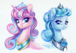 Size: 1573x1100 | Tagged: safe, artist:maytee, princess flurry heart, alicorn, pony, g4, bust, crown, duality, evil flurry heart, jewelry, nightmare flurry heart, older, older flurry heart, portrait, regalia, traditional art