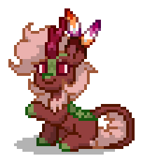 Size: 204x232 | Tagged: safe, oc, oc only, oc:cherry flare, kirin, pony town, g4, brown coat, digital art, female, green scales, horn, kirin oc, lesbian, lesbian pride flag, non-pony oc, pink hair, pink mane, pink tail, pixel art, pride, pride flag, raised hoof, red eyes, scales, simple background, sitting, solo, tail, transparent background