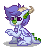 Size: 184x212 | Tagged: safe, oc, oc only, oc:anthracite, dragon, pony town, g4, blue hair, blue mane, blue scales, claws, digital art, dragon oc, fangs, green scales, horns, male, non-pony oc, pixel art, purple eyes, raised claw, scales, simple background, sitting, solo, tail, transparent background, wings