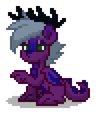 Size: 192x228 | Tagged: safe, oc, oc only, oc:umbraclaw, dragon, pony town, g4, blue scales, claws, digital art, dragon oc, gray eyes, gray mane, grey hair, horns, male, non-pony oc, pixel art, purple scales, raised claw, scales, simple background, sitting, solo, tail, transparent background, wings