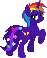 Size: 3797x4700 | Tagged: safe, artist:shieldwingarmorofgod, oc, oc only, oc:rainbow flower, unicorn, g4, butt, female, flank, horn, mismatched mane and tail, not a vector, shiny butt, simple background, solo, sultry pose, transparent background