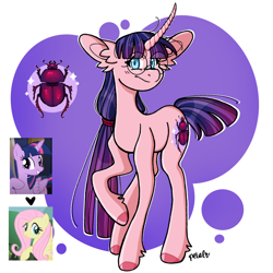 Size: 1200x1200 | Tagged: safe, artist:petaltheartist, fluttershy, twilight sparkle, oc, oc:tulip sparkle, alicorn, pony, unicorn, g4, female, glasses, horn, magical lesbian spawn, mare, offspring, parent:fluttershy, parent:twilight sparkle, parents:twishy, twilight sparkle (alicorn)