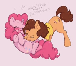 Size: 1280x1109 | Tagged: safe, artist:sleepysheepytea, cheese sandwich, pinkie pie, earth pony, pony, g4, duo, duo male and female, female, male, raspberry, ship:cheesepie, shipping, straight, tickling, tongue out, tummy buzz