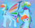 Size: 2000x1600 | Tagged: safe, artist:abbytabbys, part of a set, rainbow dash, butterfly, butterfly pony, flutter pony, hybrid, pegasus, pony, fanfic:broken destiny, g4, alternate hairstyle, alternate universe, blue hooves, broken destiny au, butterfly wings, colored eyebrows, colored hooves, colored pupils, colored wings, eyebrows, eyebrows visible through hair, eyelashes, female, frown, glimmer wings, hooves, looking at you, mare, multicolored hair, multicolored mane, multicolored tail, multicolored wings, multiple angles, pink eyes, profile, purple pupils, question mark, rainbow hair, rainbow tail, rainbow wings, rear view, reference sheet, short hair rainbow dash, short mane, solo, sparkles, spiky mane, spread wings, standing, tail, three quarter view, transformed, unshorn fetlocks, wings, yellow text