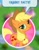 Size: 404x517 | Tagged: safe, gameloft, applejack, earth pony, pony, g4, implied granny smith, looking at you, meme, outdoors, smiling, solo, speech bubble, wow! glimmer