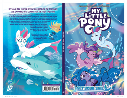 Size: 3236x2492 | Tagged: safe, artist:paulina ganucheau, idw, official comic, izzy moonbow, pipp petals, zipp storm, seapony (g4), shark, g5, my little pony: set your sail, official, set your sail #1, spoiler:comic, spoiler:g5comic, bubble, comic cover, cover, cover art, crepuscular rays, cute, dorsal fin, eyes closed, female, fin, fin wings, fins, fish tail, flowing mane, flowing tail, happy, hasbro, hasbro logo, high res, horn, logo, looking at each other, looking at someone, mare, my little pony logo, ocean, open mouth, open smile, pony history, royal sisters (g5), sea pony (g5), seaponified, seapony izzy moonbow, seapony pipp petals, seapony zipp storm, seaweed, siblings, sisters, smiling, smiling at each other, species swap, sunlight, swimming, tail, underwater, unshorn fetlocks, water, wings