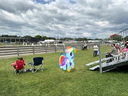 Size: 2016x1512 | Tagged: safe, artist:mtnproductions, rainbow dash, pony, g4, bleachers, cloud, cloudy, dutchess county fair, grass, irl, new york, outdoors, photo, ponies in real life, rhinebeck