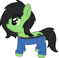 Size: 868x854 | Tagged: safe, artist:craftycirclepony, oc, oc only, oc:filly anon, earth pony, pony, belt, clothes, cute, denim, female, filly, foal, if a dog wore pants, jeans, meme, pants, simple background, solo, transparent background