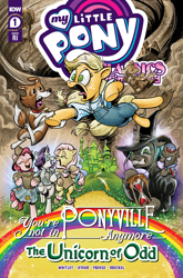 Size: 2063x3131 | Tagged: safe, artist:andy price, idw, official comic, applejack, fluttershy, granny smith, pinkie pie, queen chrysalis, rarity, winona, changeling, changeling queen, earth pony, monkey, pegasus, pony, unicorn, winged monkey, g4, my little pony classics reimagined: the unicorn of odd, official, spoiler:comic, applejack's hat, bipedal, clothes, comic cover, cover, cover art, cowardly lion, cowboy hat, dorothy gale, emerald city, gritted teeth, hat, high res, horn, hourglass, house, my little pony logo, nick chopper, overalls, quote, rainbow, teeth, the scarecrow, the unicorn of odd, the wizard of oz, tin man, tin woodsman, tornado, toto, wicked witch of the west, winkie, witch, yellow brick road