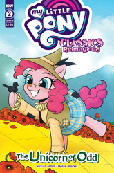 Size: 2063x3131 | Tagged: safe, artist:robin easter, idw, official comic, pinkie pie, bird, crow, earth pony, pony, g4, my little pony classics reimagined: the unicorn of odd, official, spoiler:comic, blackbird, comic cover, cover, cover art, feather, female, flower, high res, mare, munchkin country, my little pony logo, oz, palindrome get, poppy, scarecrow, the scarecrow, the scarecrow (oz), the unicorn of odd, the wizard of oz, yellow brick road