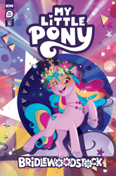 Size: 2063x3131 | Tagged: safe, artist:nicoletta baldari, idw, official comic, izzy moonbow, pony, unicorn, g5, my little pony: bridlewoodstock, official, spoiler:comic, spoiler:g5comic, bridlewoodstock, comic cover, cover, cover art, female, high res, horn, mare, my little pony logo