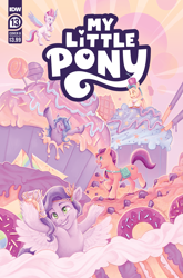 Size: 2063x3131 | Tagged: safe, artist:natalie haines, idw, official comic, hitch trailblazer, izzy moonbow, pipp petals, sunny starscout, zipp storm, earth pony, pegasus, pony, unicorn, g5, official, spoiler:comic, spoiler:g5, spoiler:g5comic, spoiler:g5comic13, abstract background, candy, cellphone, comic cover, cover, cover art, cupcake, donut, female, food, giant food, high res, horn, lollipop, male, mane five, mane stripe sunny, mare, my little pony logo, phone, selfie, smartphone, stallion